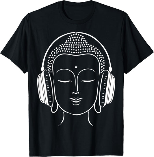 Buddha Headphones Zen Music Meditation T-Shirt - T-Shirt | Black