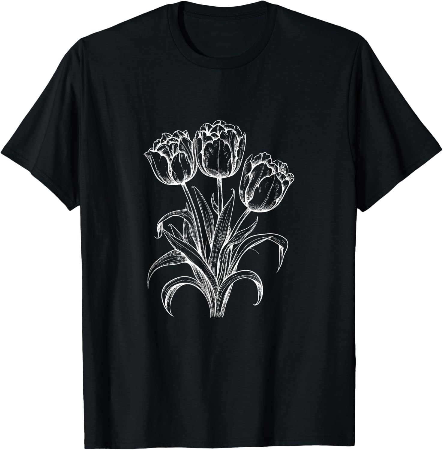 Tulips Lover On Black And White Tulip Flower Simple Arts T-Shirt - T-Shirt | Black