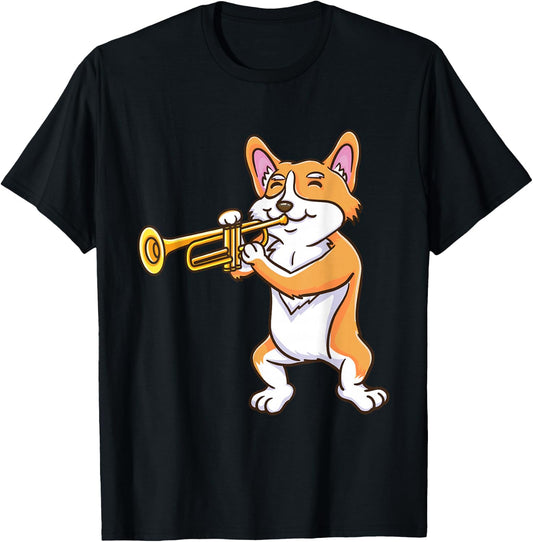 Corgi Playing Trumpet Corgi Owner T-Shirt - T-Shirt | Black