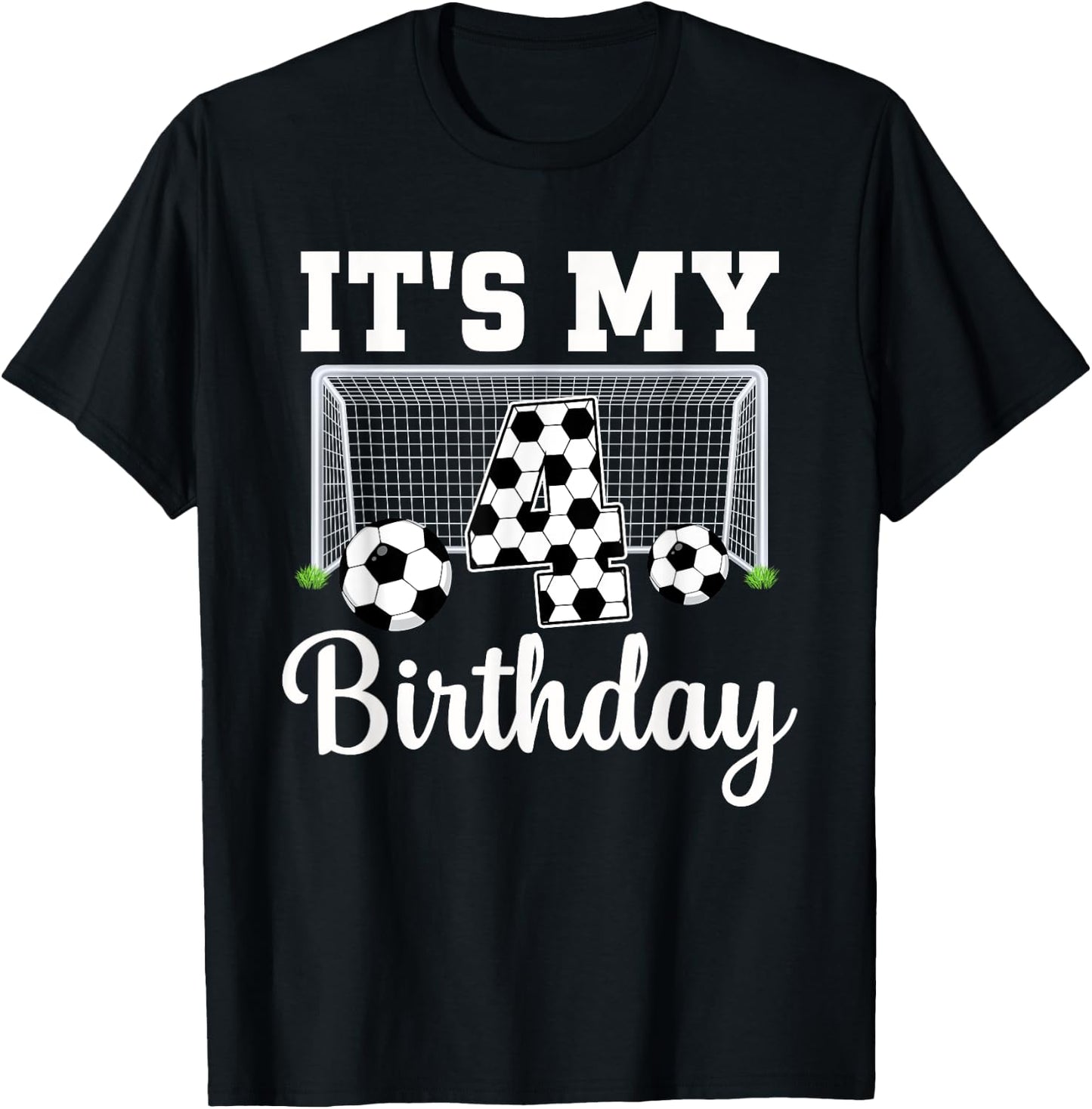 It's My 4th Birthday Soccer 4 Year Old Boy Birthday Soccer T-Shirt - T-Shirt | Black