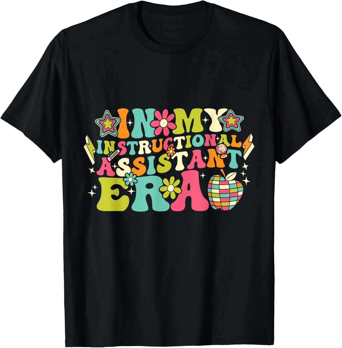 In My Instructional Assistant Era Groovy Back To School T-Shirt - T-Shirt | Black