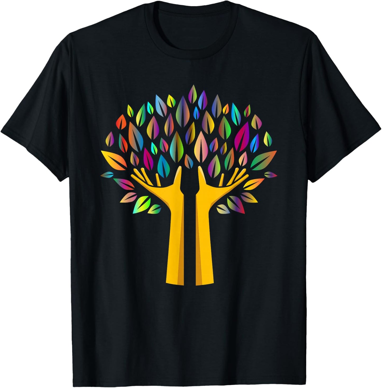 Ecology Tree in Hands with Rainbow Leaves T-Shirt - T-Shirt | Black