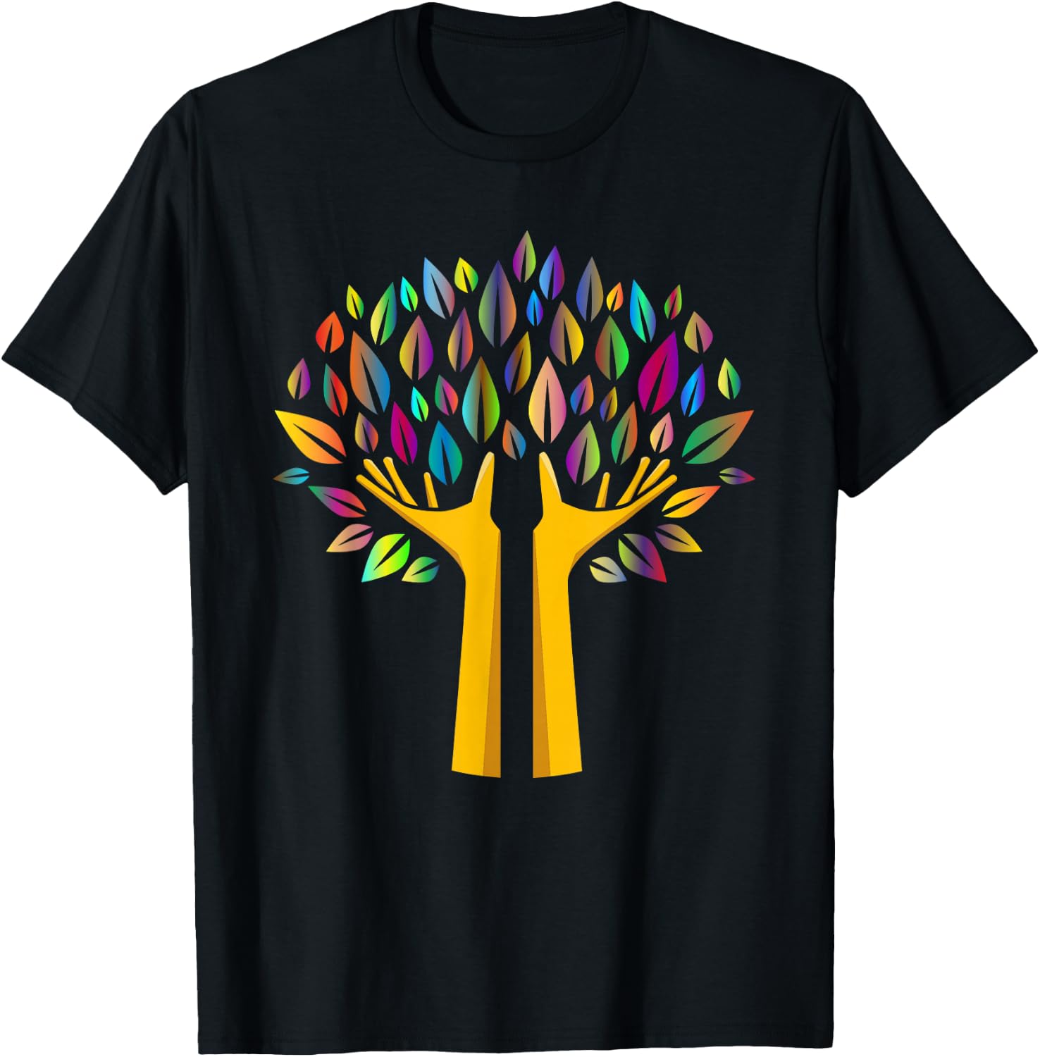 Ecology Tree in Hands with Rainbow Leaves T-Shirt - T-Shirt | Black