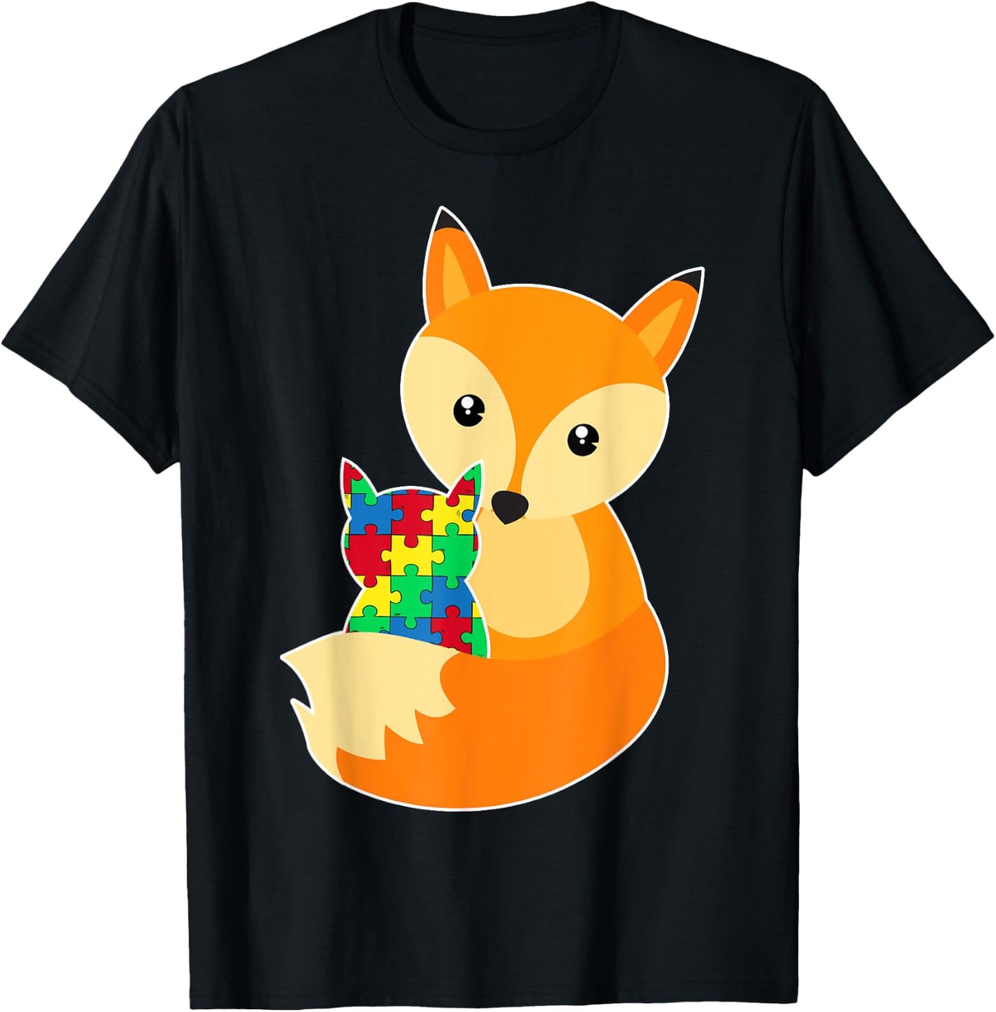 Baby Fox Love Puzzle Piece Animal Cool Autism Awareness Gift T-Shirt - T-Shirt | Black