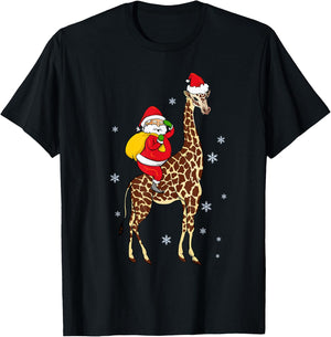 Funny Santa Giraffe Christmas Pajama Gift Women Kids T-Shirt - T-Shirt | Black