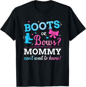 Gender reveal boots or bows mommy matching baby party T-Shirt - T-Shirt | Black