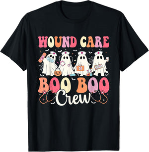 Wound Care Nurse Boo Boo Crew Ghost Halloween Wound Care T-Shirt - T-Shirt | Black