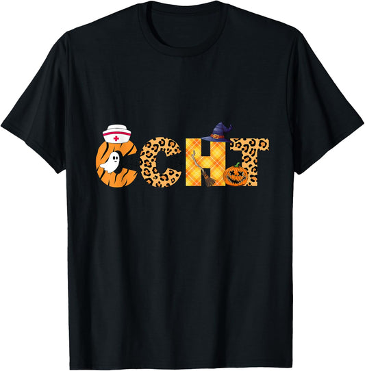 Leopard Ghost CCHT Halloween Costume Fall Scrub Top Women T-Shirt - T-Shirt | Black