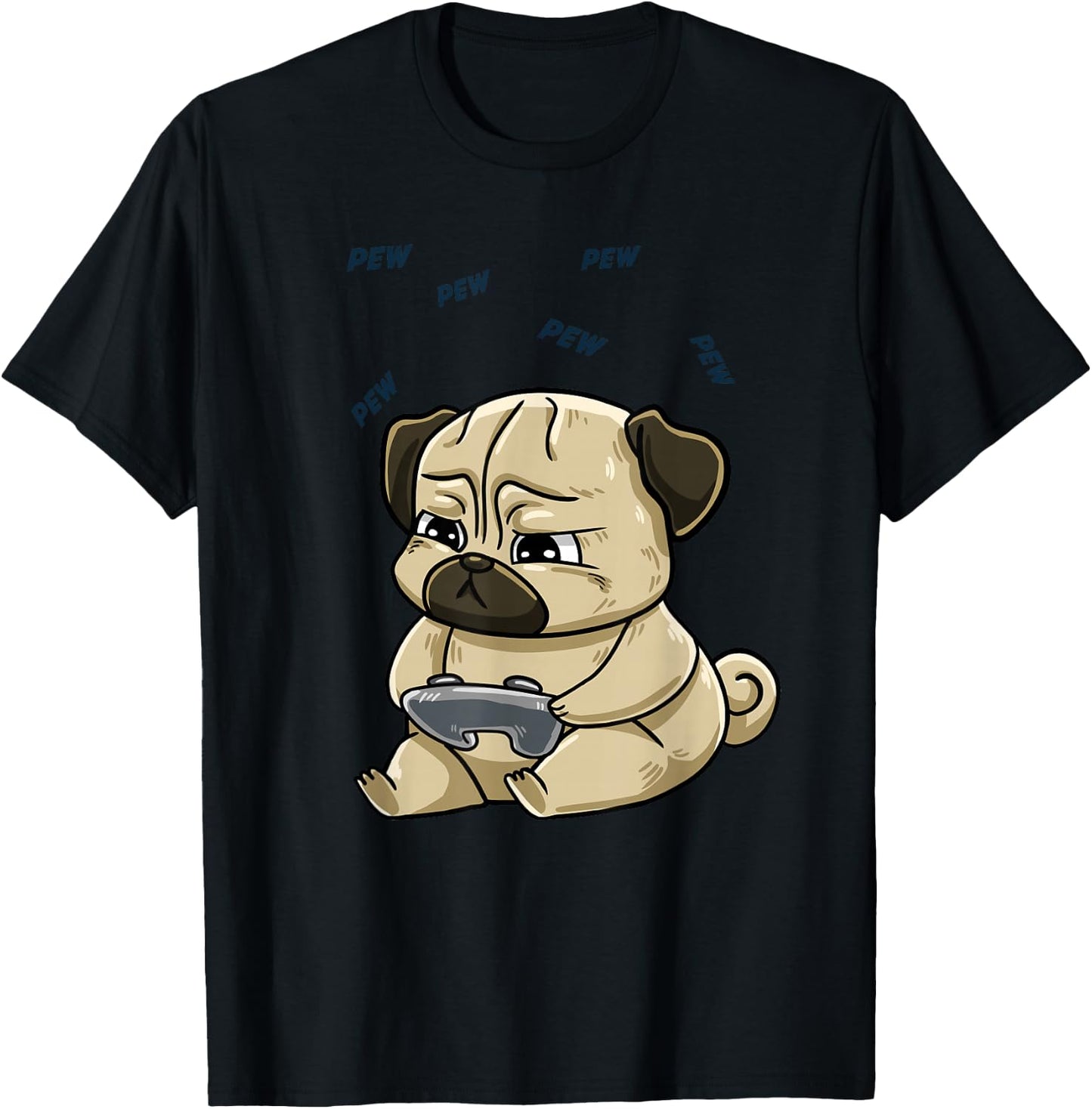 Gaming Pug Pew Gamepad Cute Hobby Dog Video Game Player Gift Men Women Girls Kids T-Shirt - T-Shirt | Black