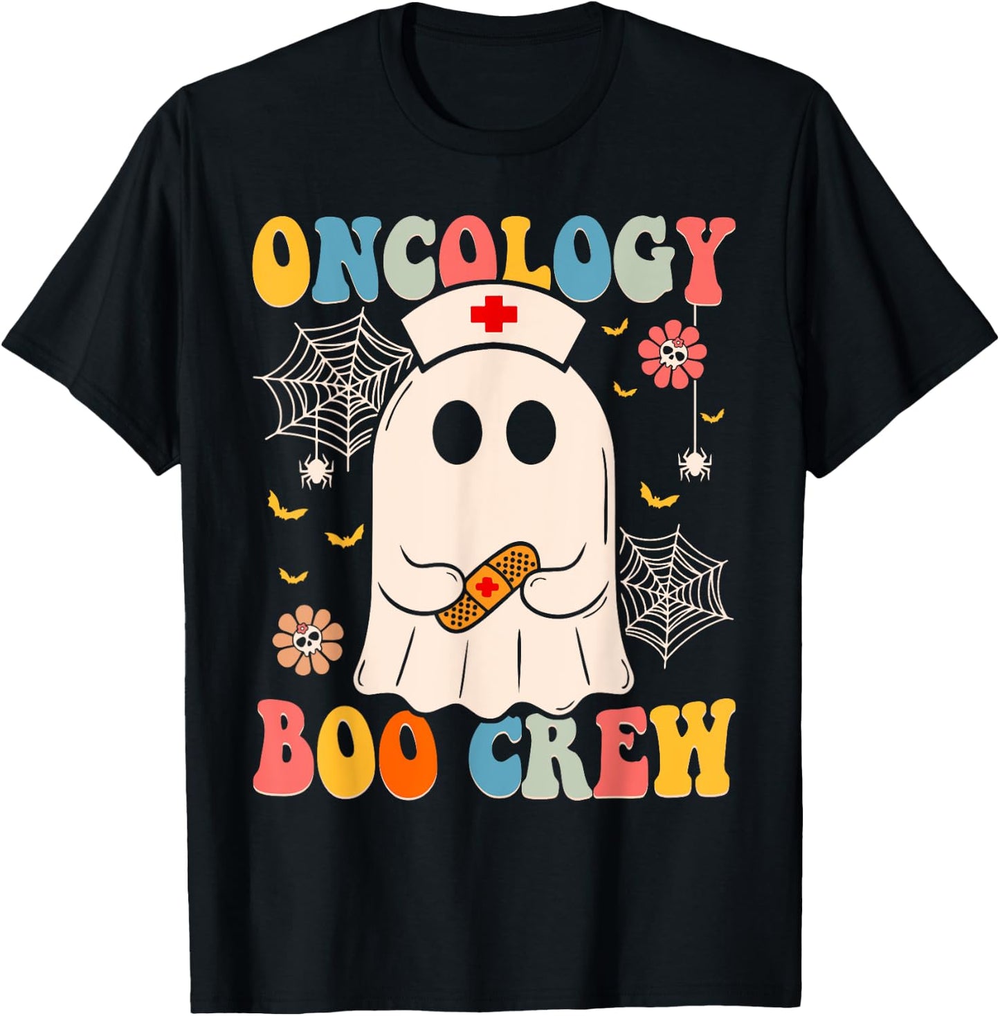 Groovy Oncology Boo Crew Nurse Funny Ghost Halloween Nurse T-Shirt - T-Shirt | Black