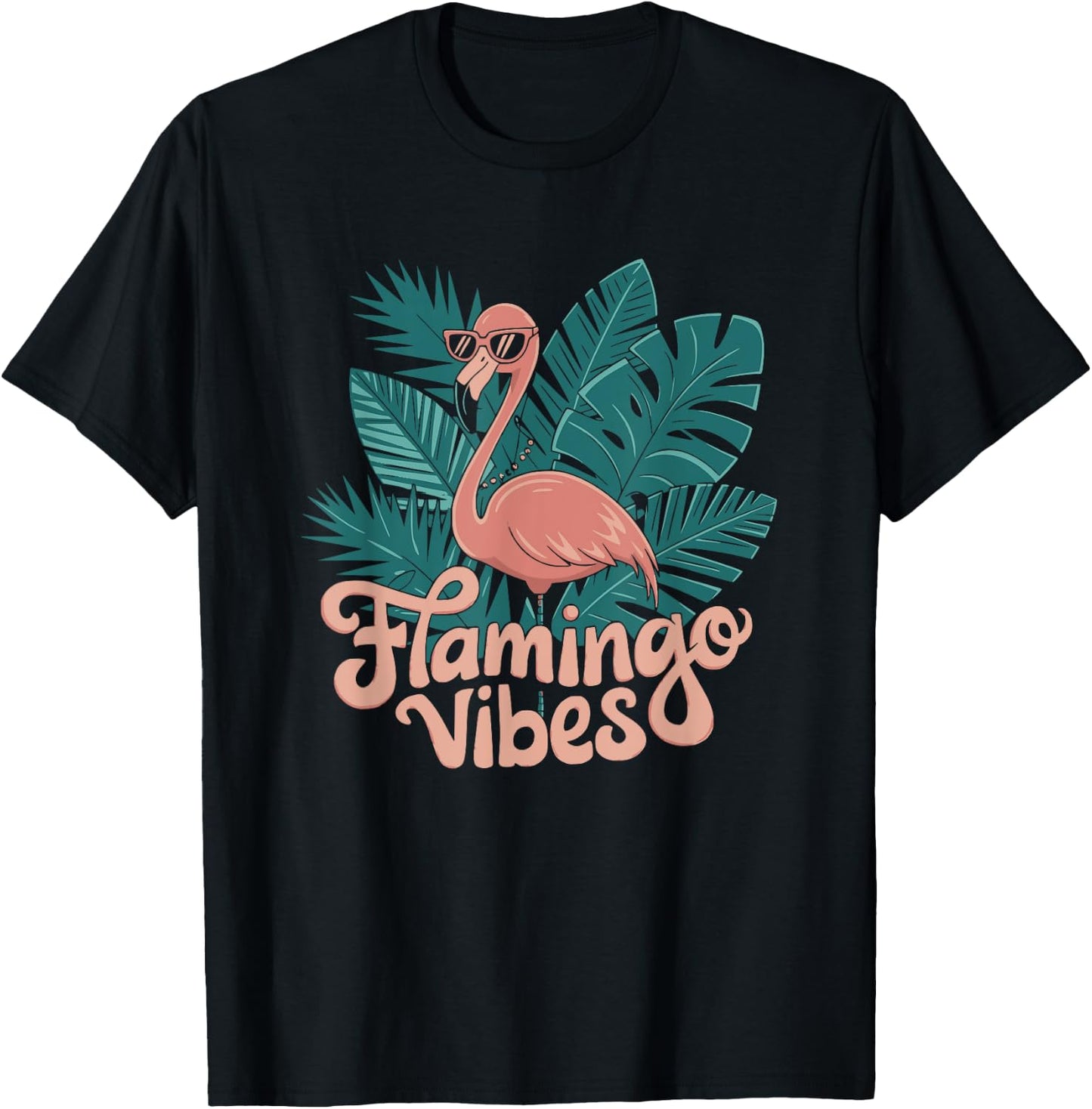 Flamingo Vibes Design T-Shirt - T-Shirt | Black