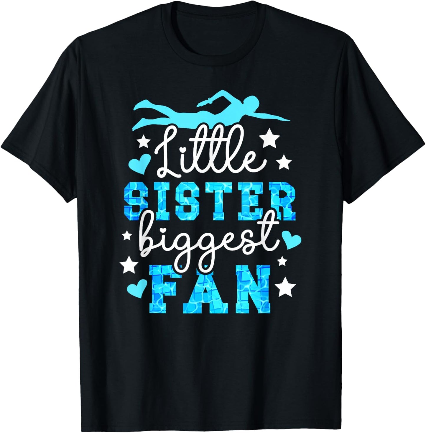 Little Sister Biggest Fan Swim Sister Of A Swimmer Sister T-Shirt - T-Shirt | Black