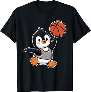 Penguin Playing Basketball Cute Animal Basketball Player T-Shirt - T-Shirt | Black