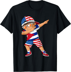 Half American Half Cuban Boy Kid Cuba Flag Patriotic T-Shirt - T-Shirt | Black