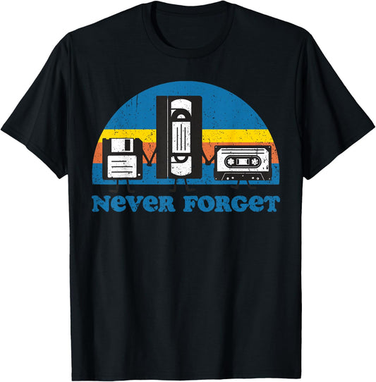 Never Forget Cassette Tape VHS Gamer Old School T-Shirt - T-Shirt | Black