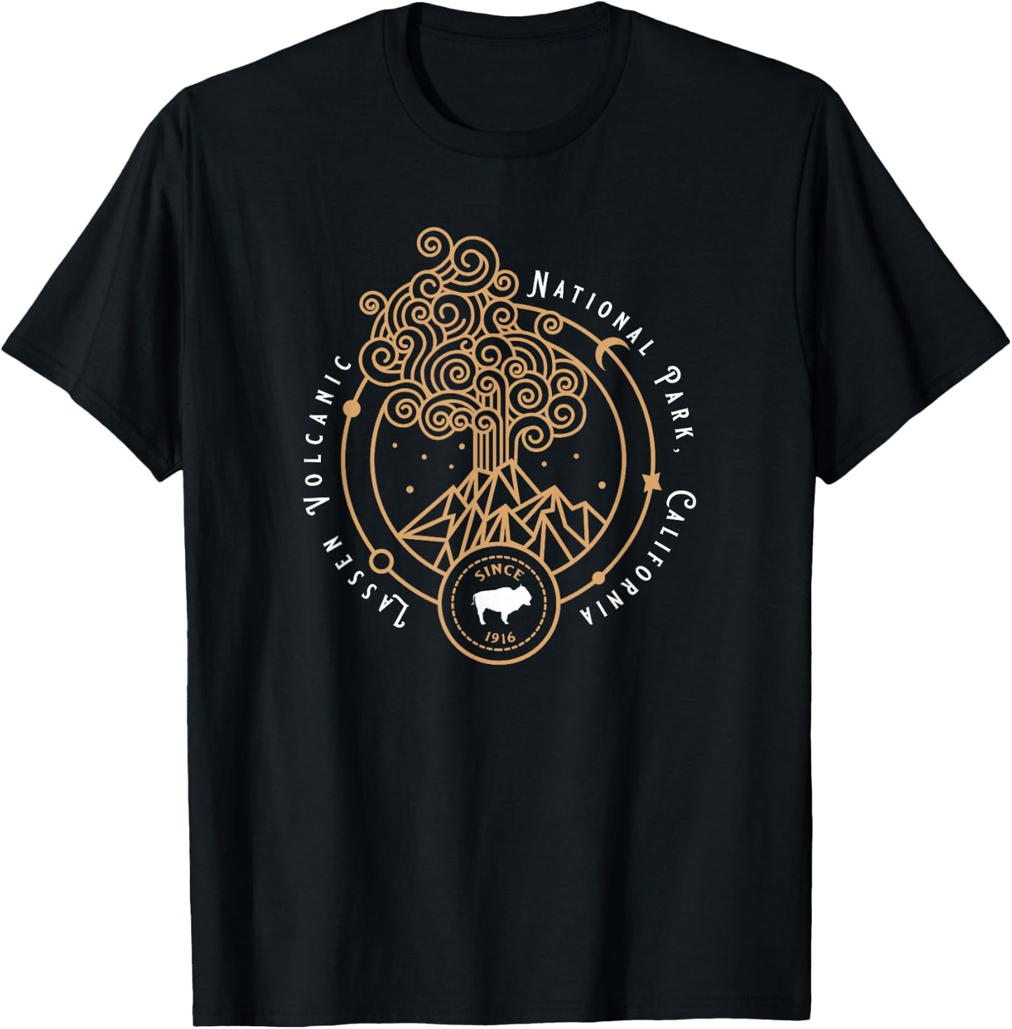 Lassen Volcanic National Park Art Bison Volcano Mountain T-Shirt - T-Shirt | Black