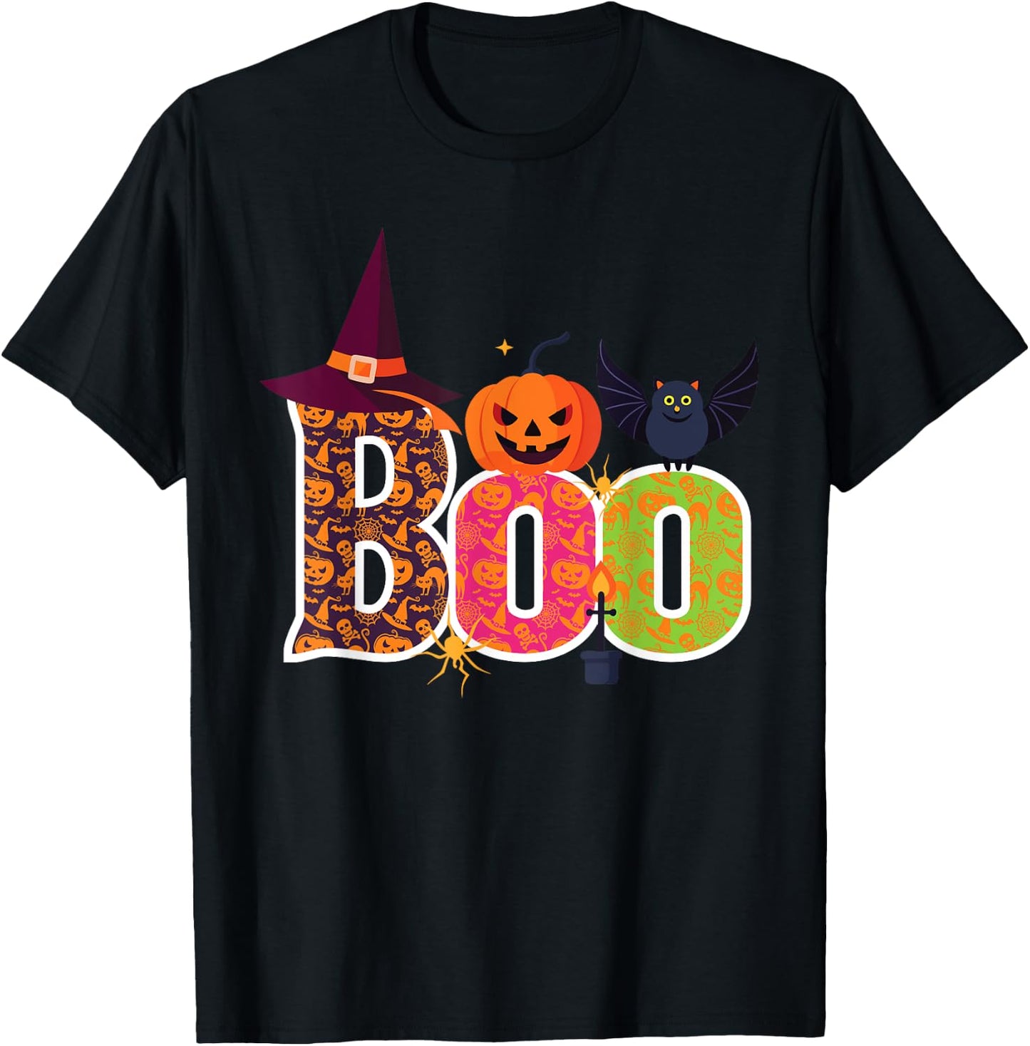 Haunted BOO Halloween Witch Pumpkin Bat Adults Kids T-Shirt - T-Shirt | Black