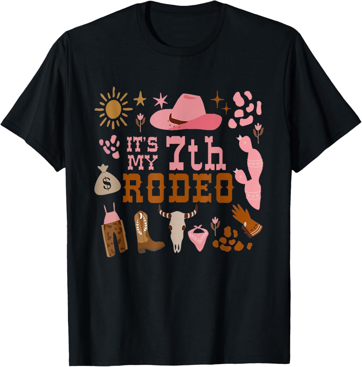 It's My 7 Year Old Shirt 7th Birthday Rodeo Cowgirl T-Shirt - T-Shirt | Black