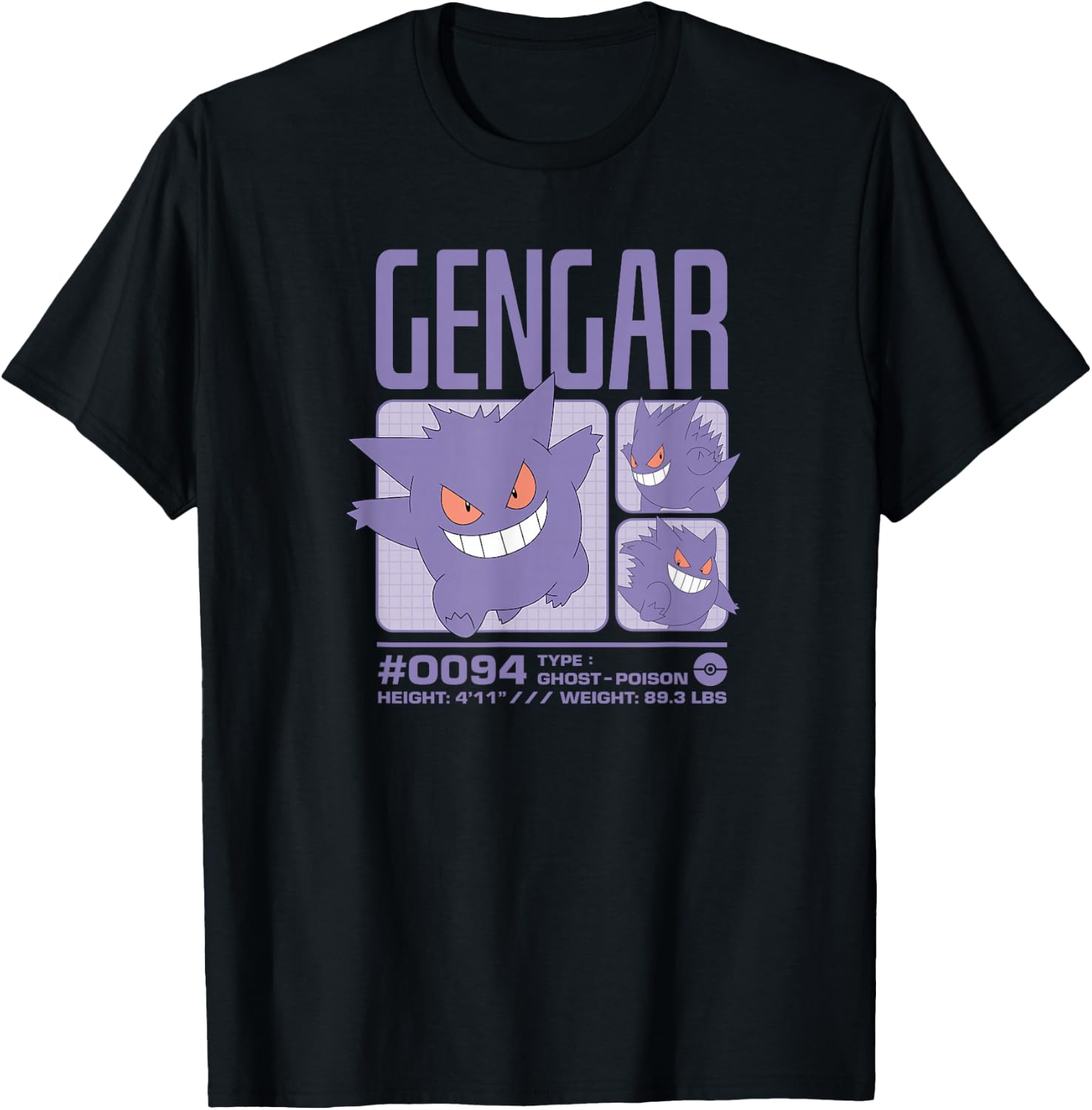 Pokémon - Gengar Pastel Stats Grid T-Shirt - T-Shirt | Black