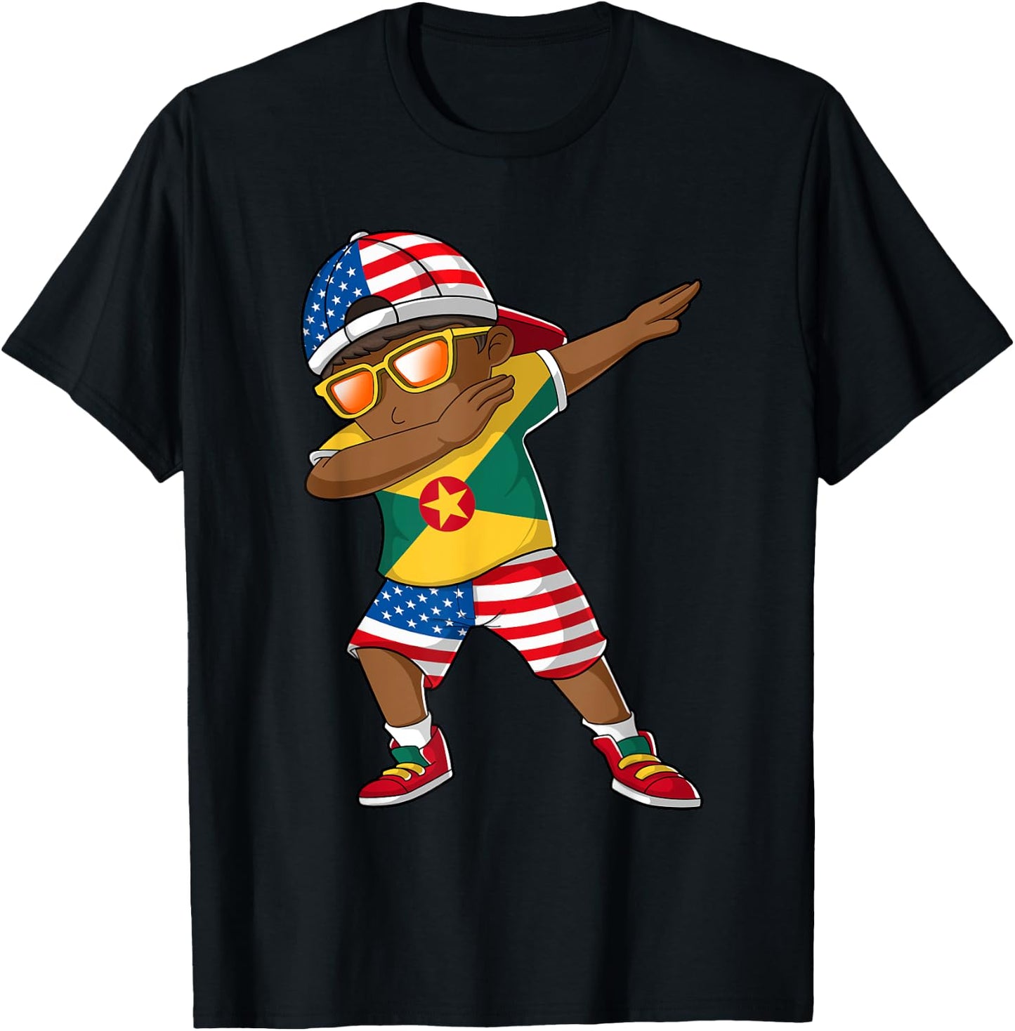 Half American Half Grenadian Boy Kid Grenada Flag Patriotic T-Shirt - T-Shirt | Black