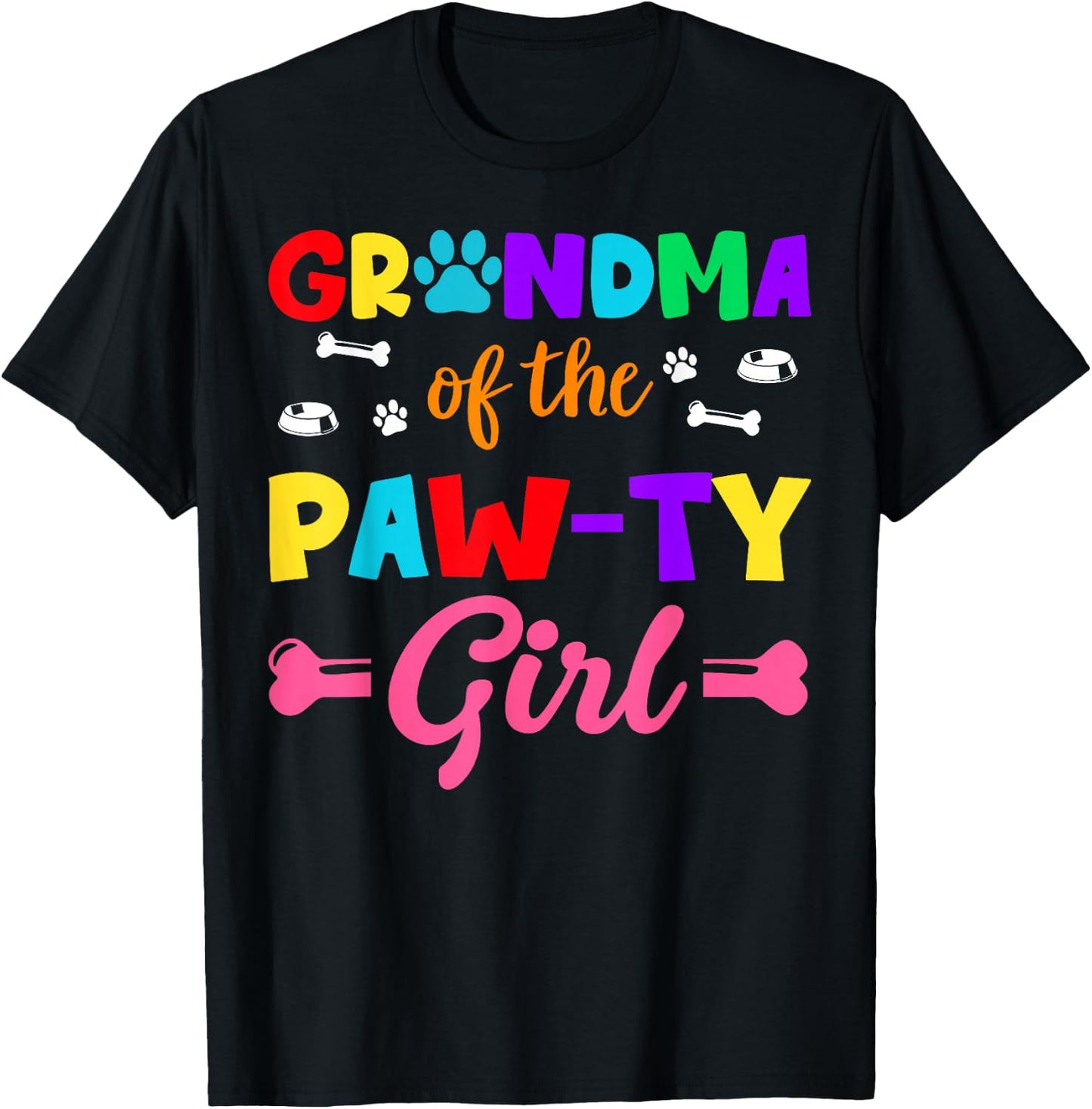 Grandma of The Paw-ty Girl Dog Family Matching Party T-Shirt - T-Shirt | Black