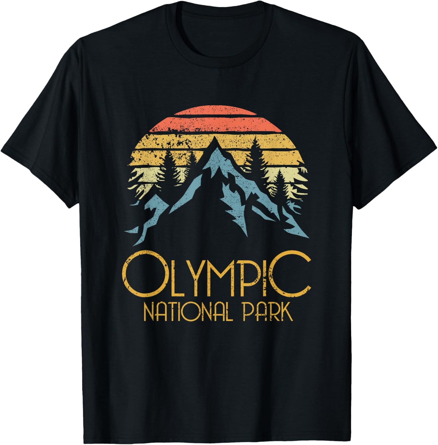 Retro Olympic National Park Washington Mountains T-Shirt - T-Shirt | Black