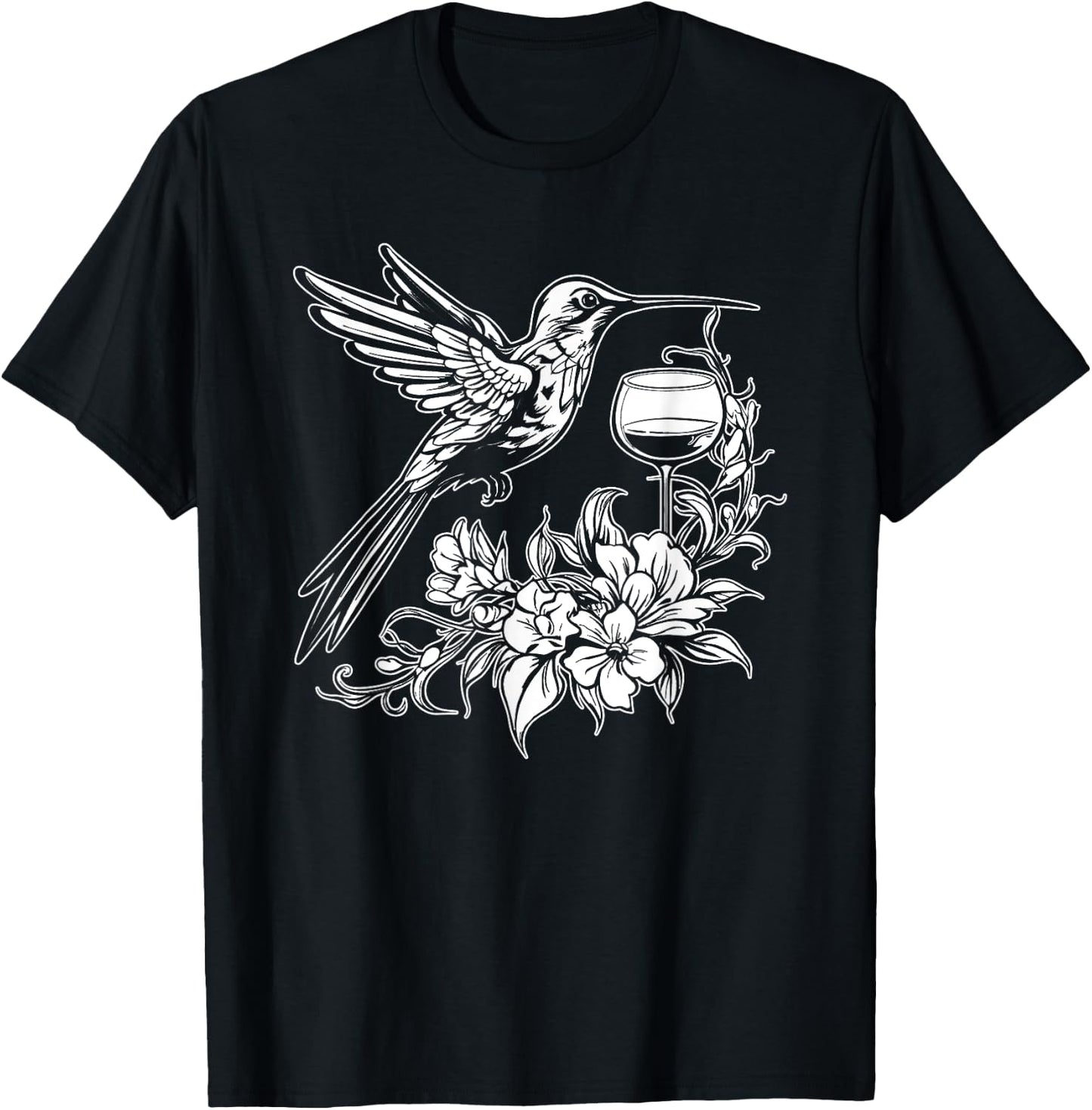 Hummingbird Ornithology Birds Nature Hummingbird Wine Glass T-Shirt - T-Shirt | Black