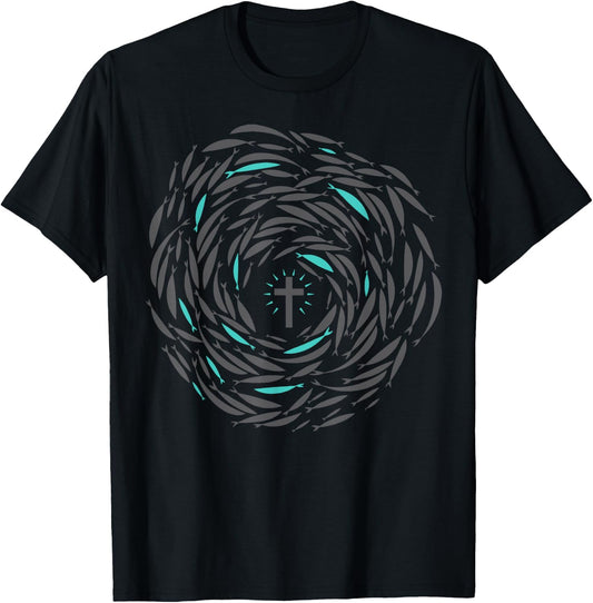 Christian Fish Swim With Cross Jesus Religious Apparel T-Shirt - T-Shirt | Black