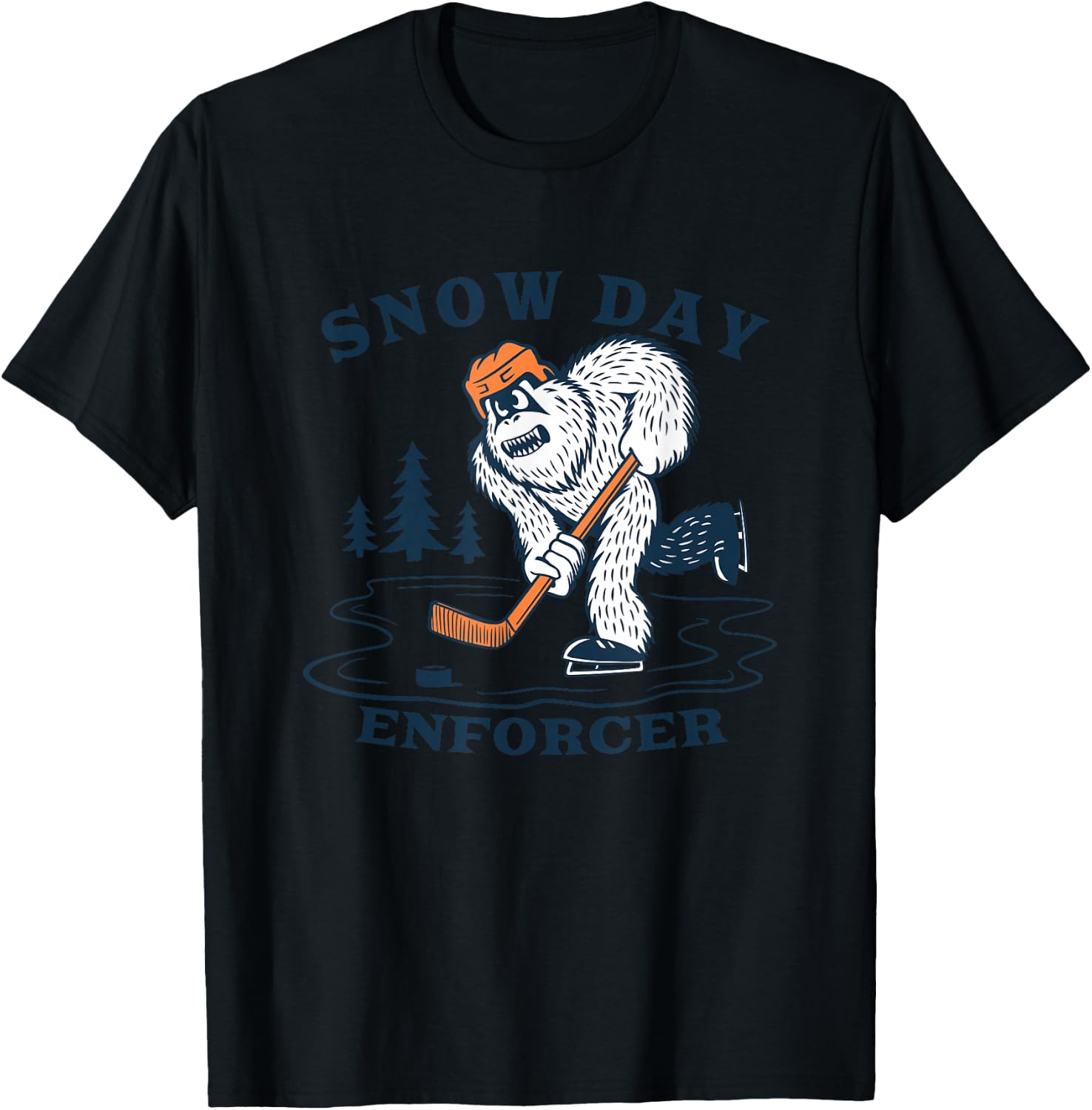 Snow Day Enforcer Abominable Snowman Hockey Player T-Shirt - T-Shirt | Black