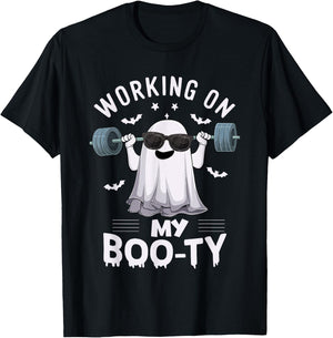 Working on my boo-ty ghost Fitness Weight Lifting Halloween T-Shirt - T-Shirt | Black