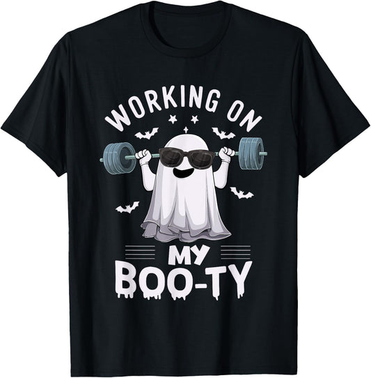 Working on my boo-ty ghost Fitness Weight Lifting Halloween T-Shirt - T-Shirt | Black