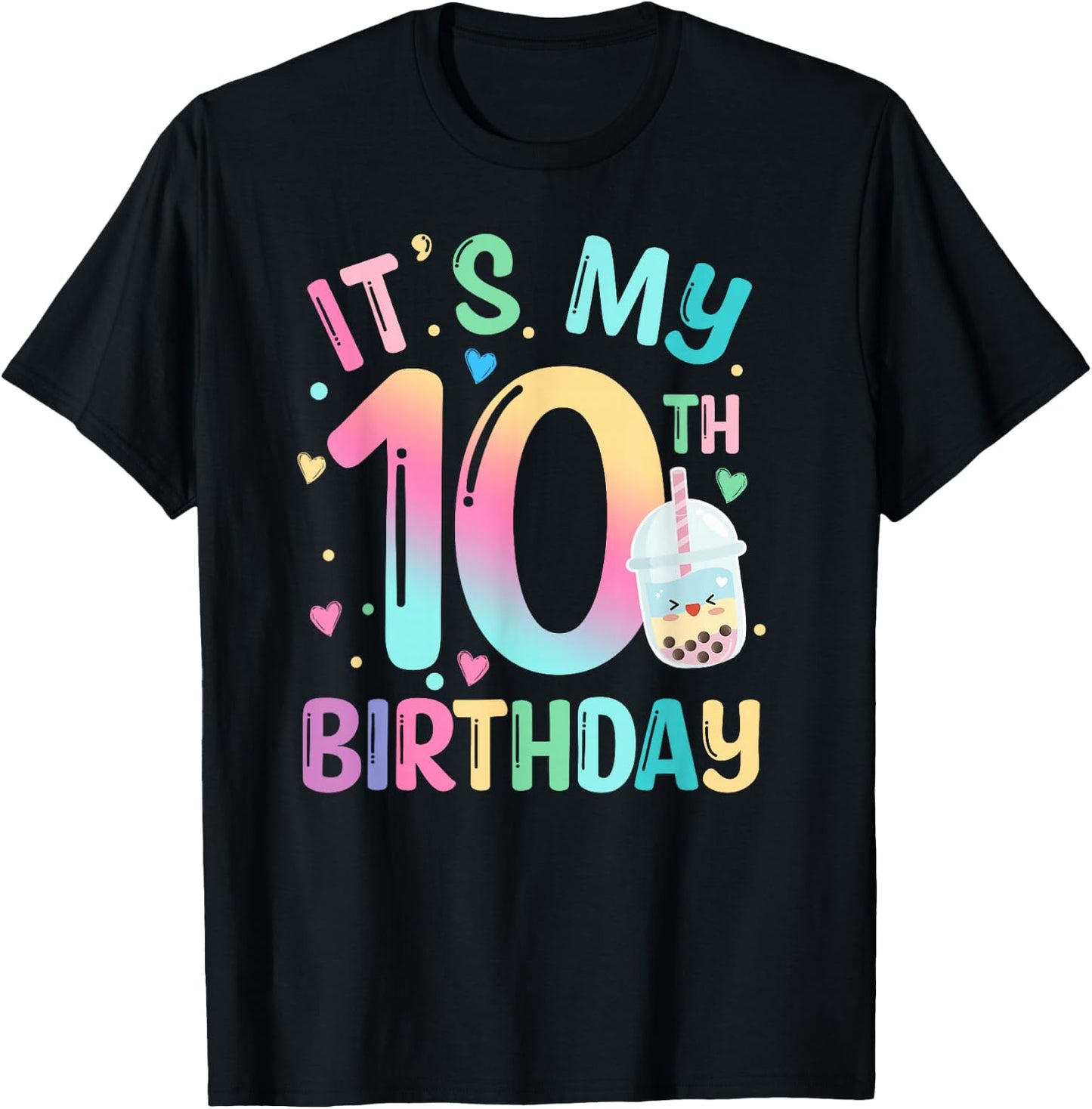 It's My 10th Birthday Bubble Boba Tea Party 10 Year Old Girl T-Shirt - T-Shirt | Black