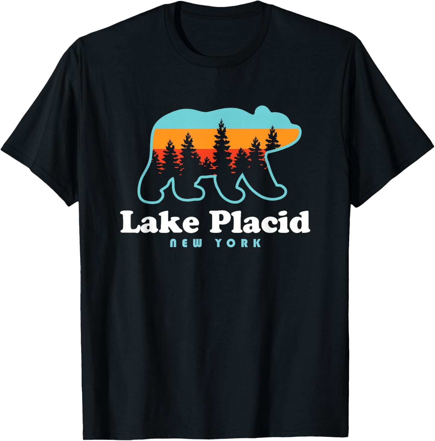 Lake Placid NY Adirondacks Bear Adirondack Hiking T-Shirt - T-Shirt | Black