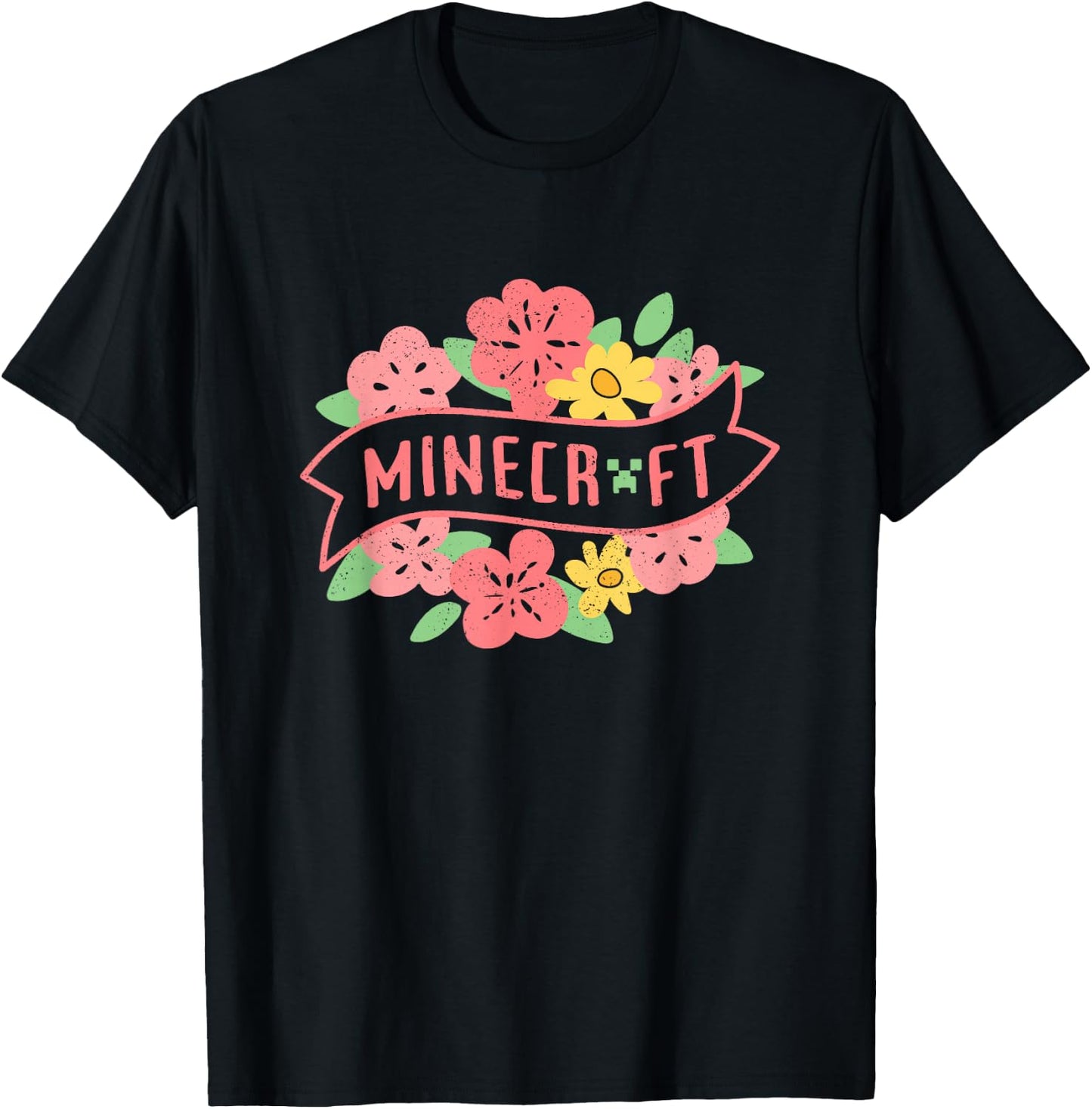 Minecraft Spring Floral Pastel Logo T-Shirt - T-Shirt | Black