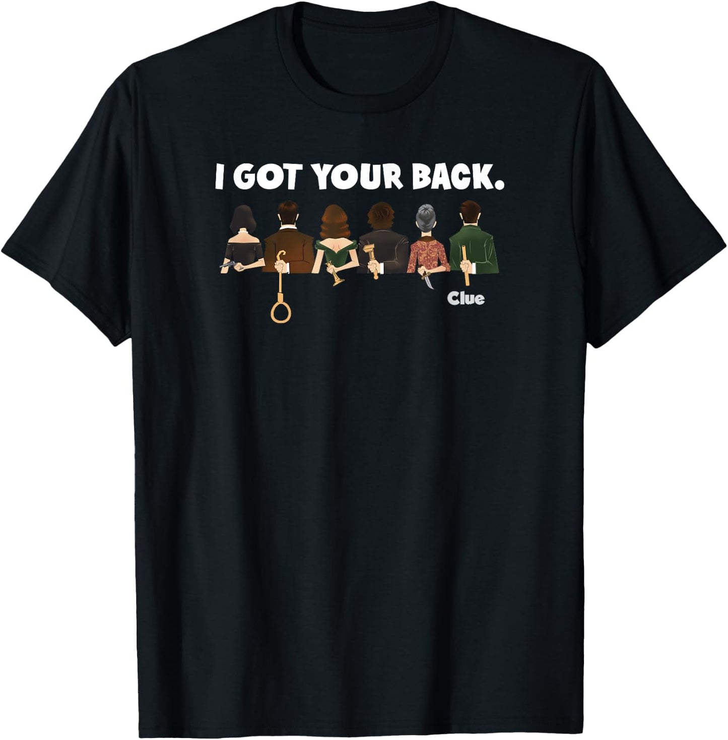 Clue I Got Your Back Characters Hiding Their Weapons Lineup T-Shirt - T-Shirt | Black
