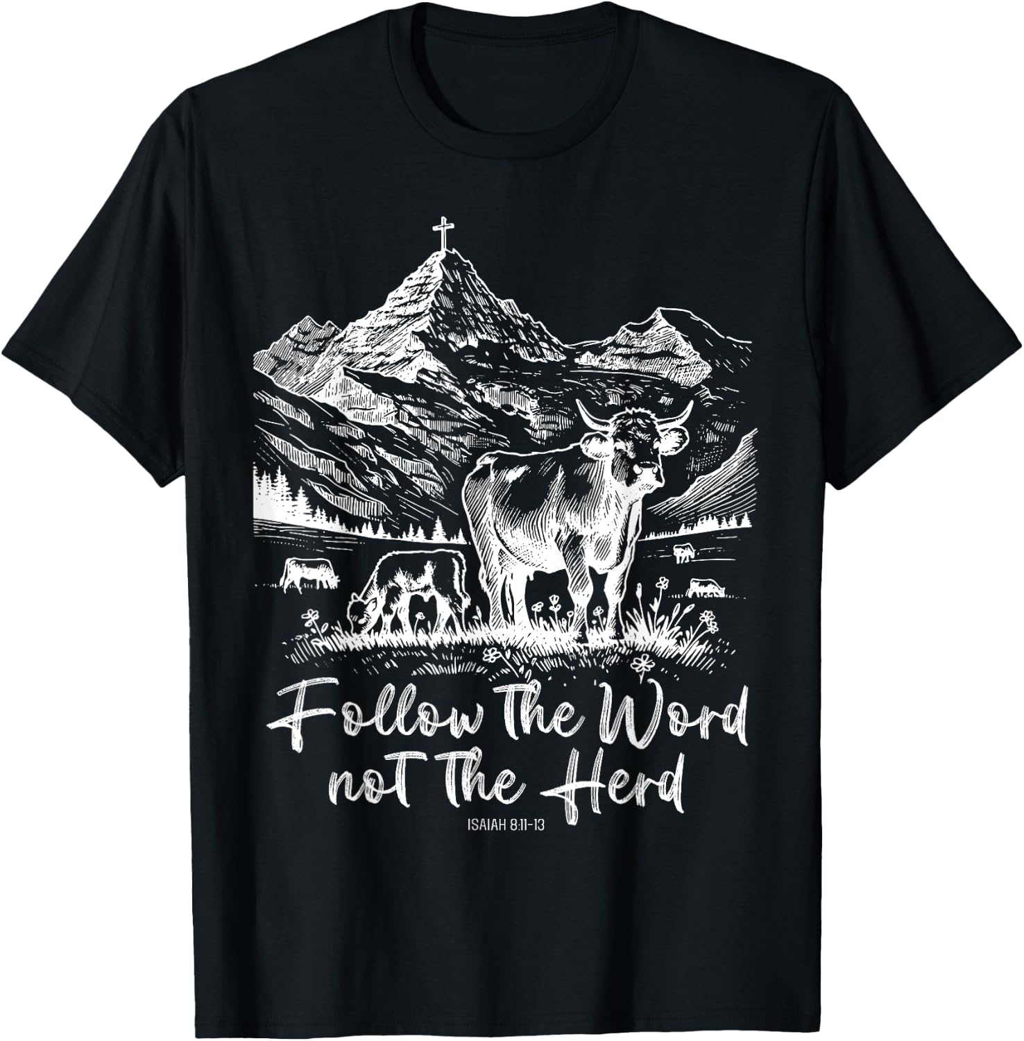 Follow The Word Not The Herd Funny Cow Farm T-Shirt - T-Shirt | Black