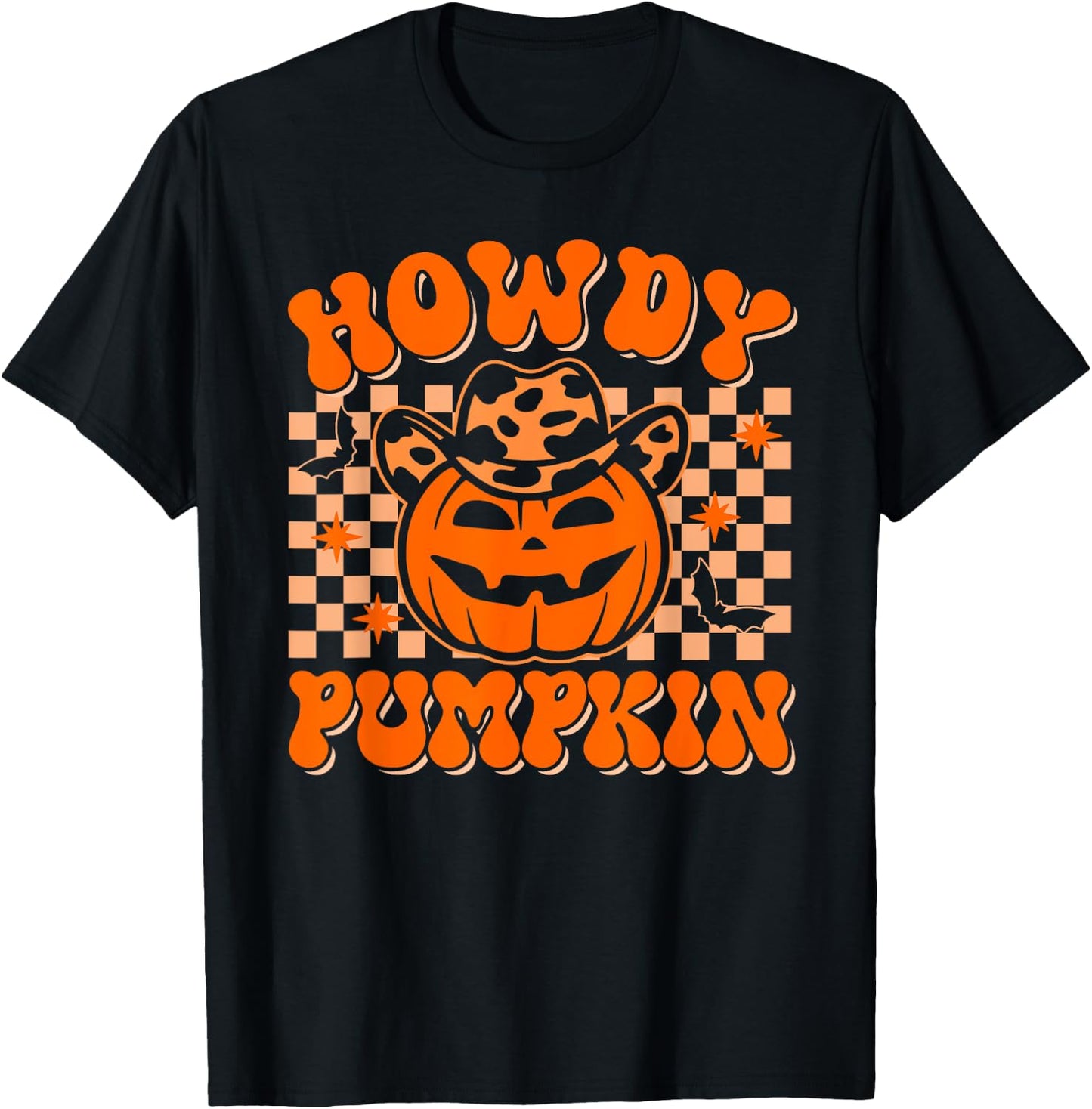 Howdy Pumpkin Groovy Western Halloween Vintage Rodeo Cowgirl T-Shirt - T-Shirt | Black