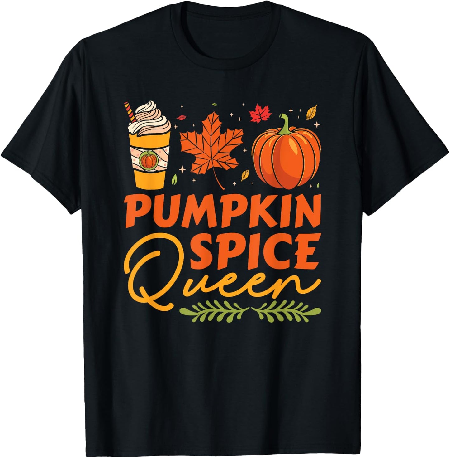 Pumpkin Spice Queen Thanksgiving Autumn Fall T-Shirt - T-Shirt | Black