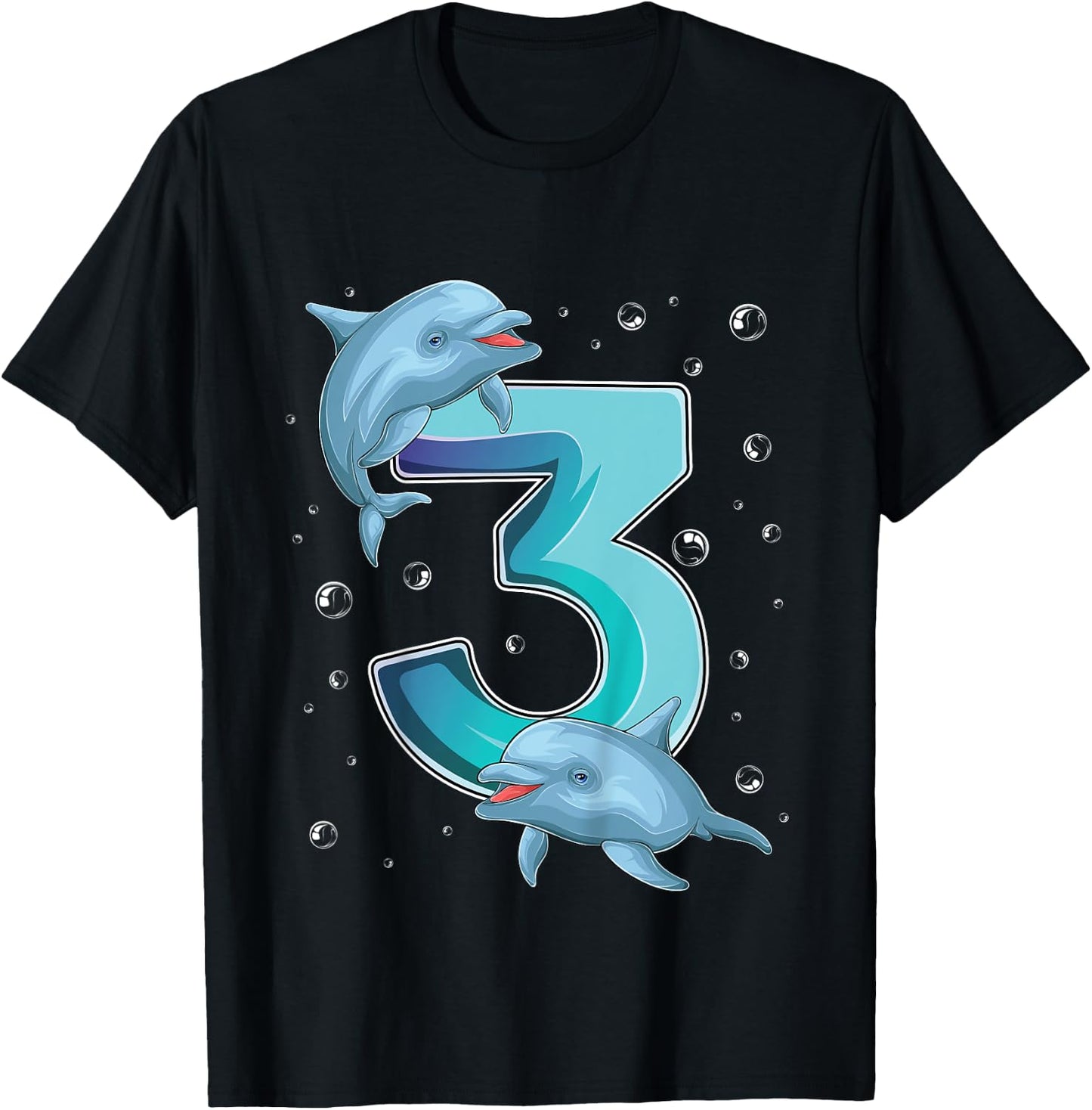 3 Year Old Dolphin 3rd Birthday Girl Party Dolphin Lover T-Shirt - T-Shirt | Black