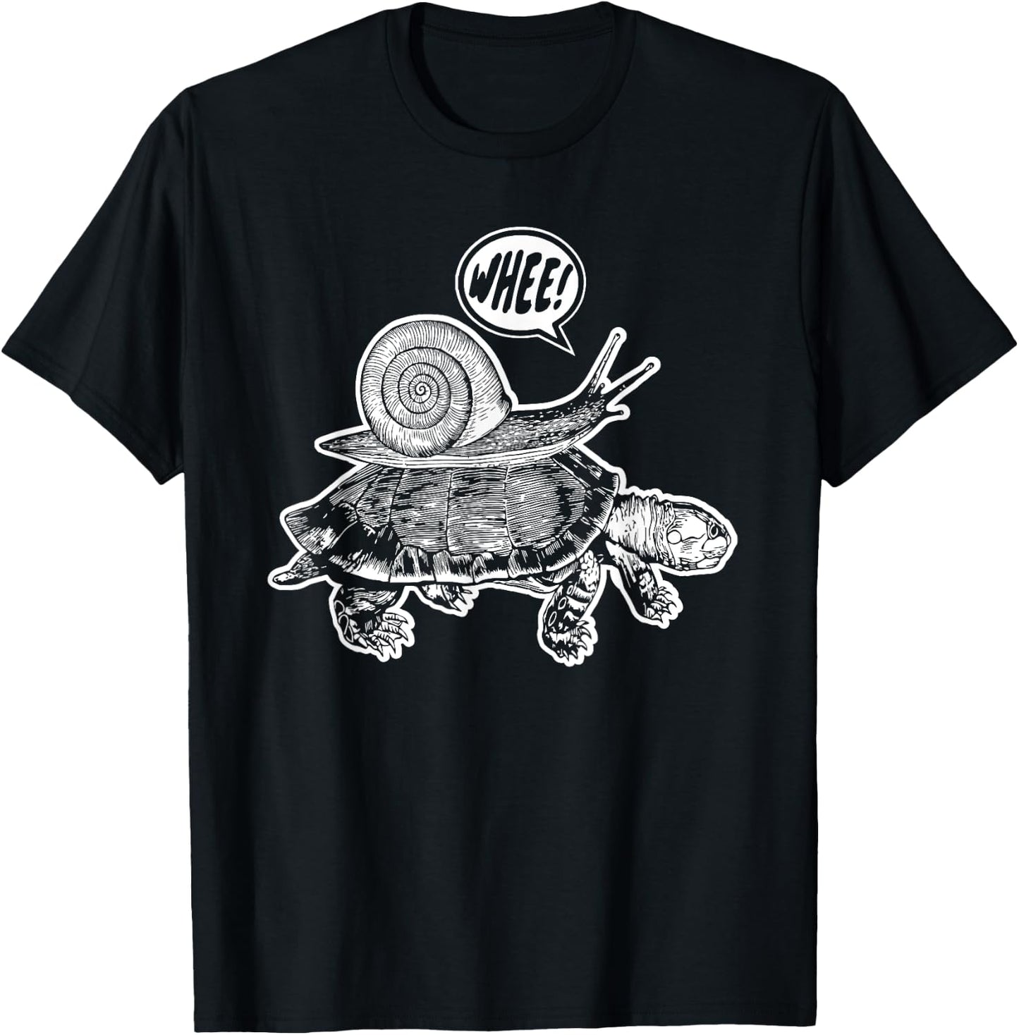 Snail riding turtle says whee! joke funny T-Shirt - T-Shirt | Black