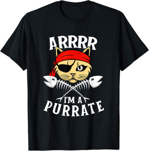 Arrrr I'm A Purrate - Cat Buccaneer Freebooter T-Shirt - T-Shirt | Black