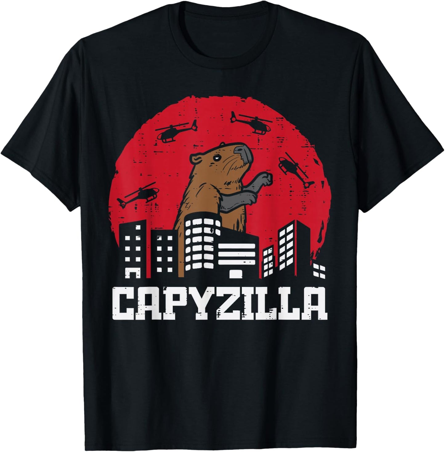 Capybara Monster Capyzilla Funny Capy Rodent Men Women Kids T-Shirt - T-Shirt | Black