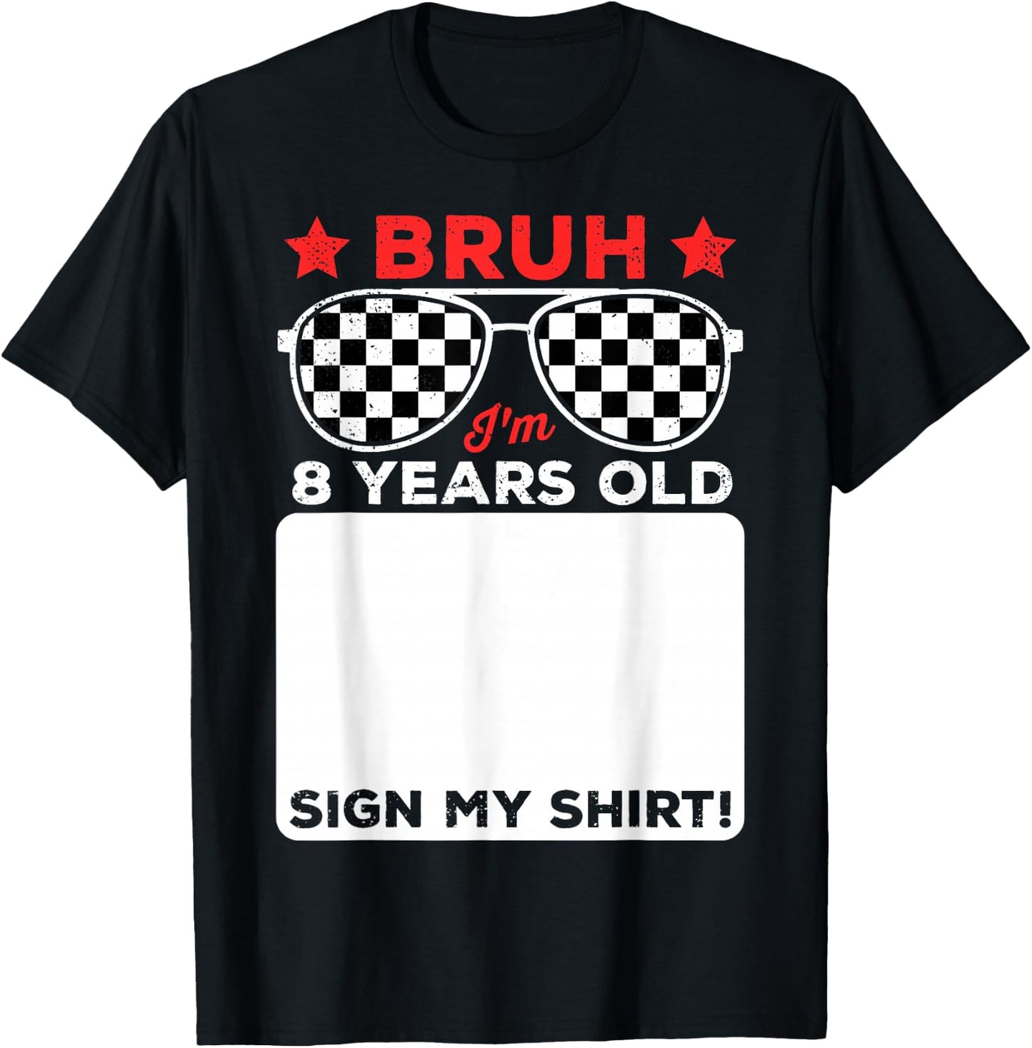 Bruh I'm 8 Checkered 8th Birthday 8 Year Old Race Car Boys T-Shirt - T-Shirt | Black