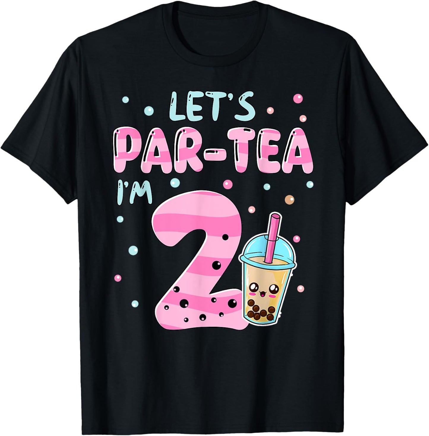 Let's Par-tea I'm 2 Years Old 2nd Birthday Bubble Boba Tea T-Shirt - T-Shirt | Black