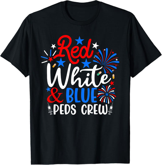 Red White And Blue PEDS Crew Funny 4th Of July Nurse Men T-Shirt - T-Shirt | Black