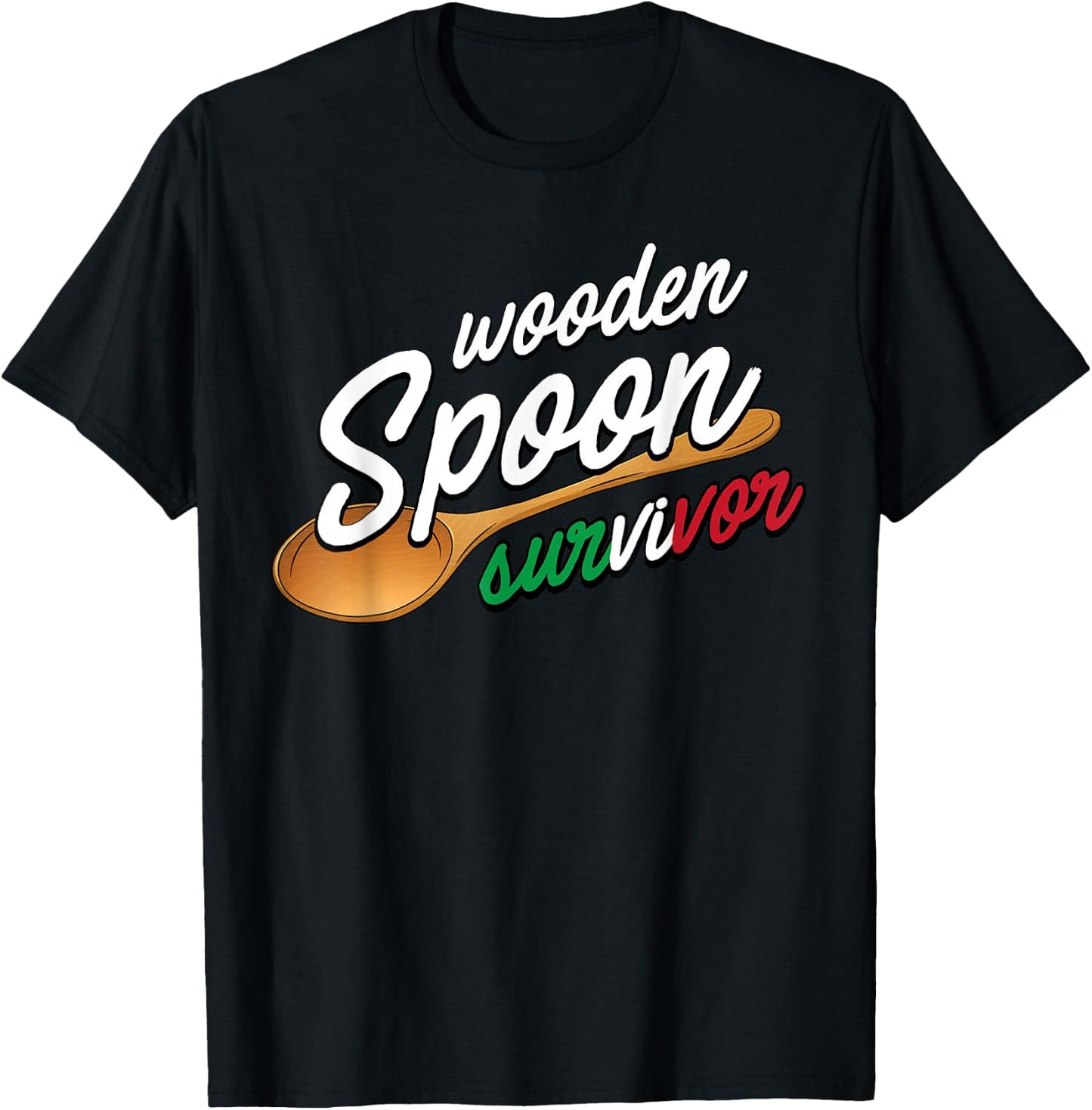 Wooden Spoon Survivor | Funny Italian Food Lovers T-Shirt - T-Shirt | Black