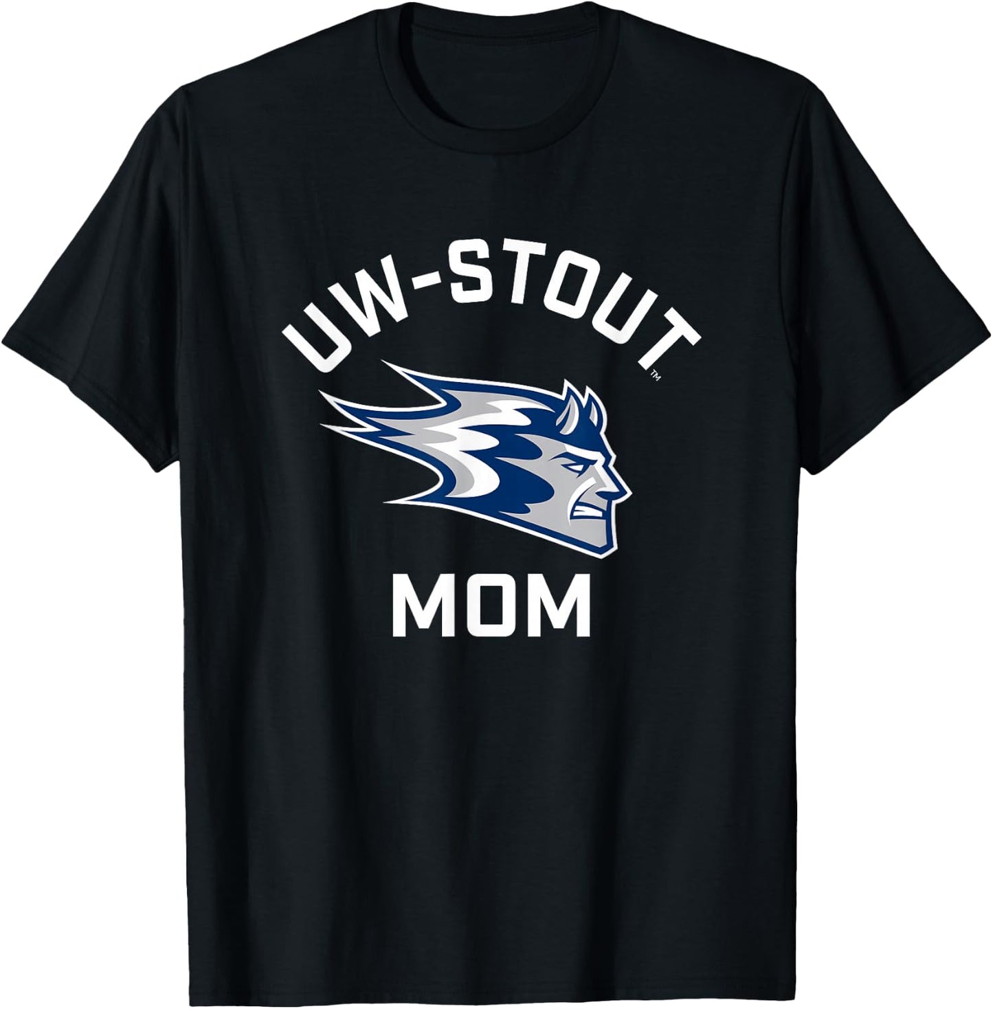 University of Wisconsin-Stout Blue Devils Arched Mom T-Shirt - T-Shirt | Black