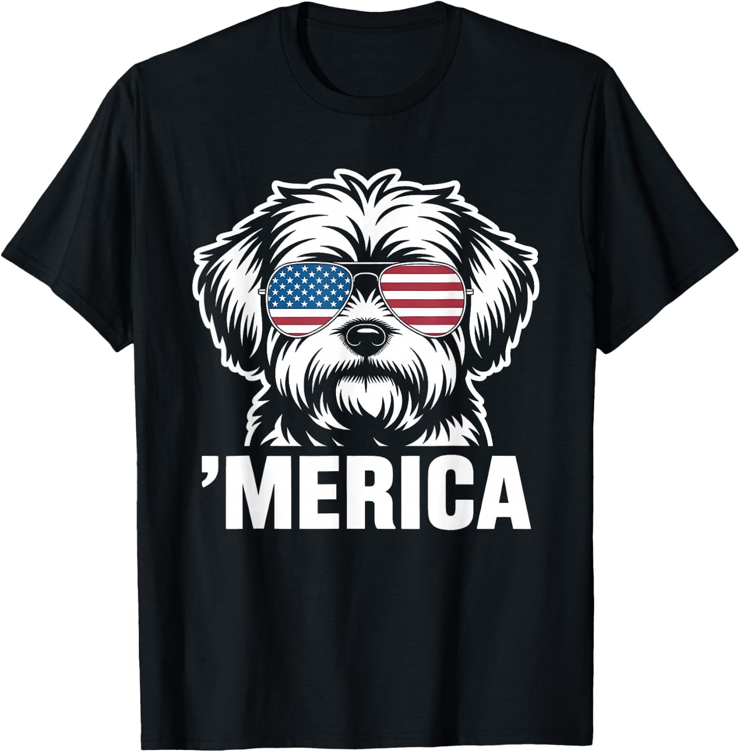 Patriotic USA American Flag 4th of July Maltese T-Shirt - T-Shirt | Black