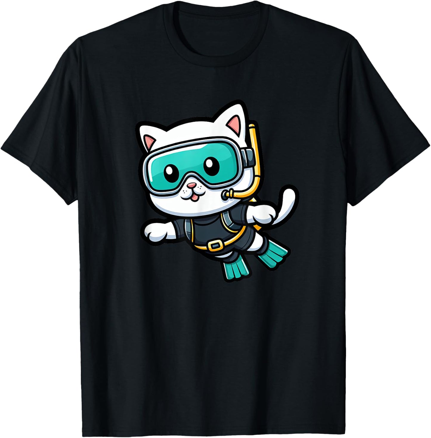 White Cat Scuba Diving Pet Funny Snorkeling Men Women Girls Kids T-Shirt - T-Shirt | Black