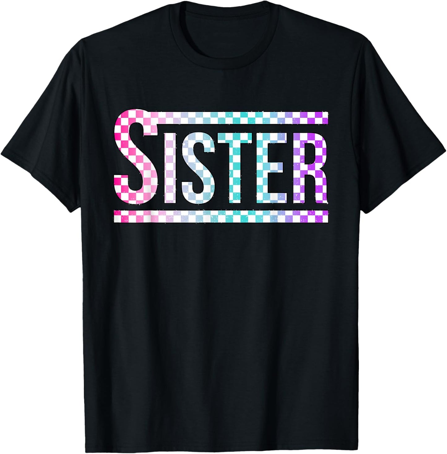 Sister Checkered Tie Dye Family Mother's Day Pit Crew Women T-Shirt - T-Shirt | Black